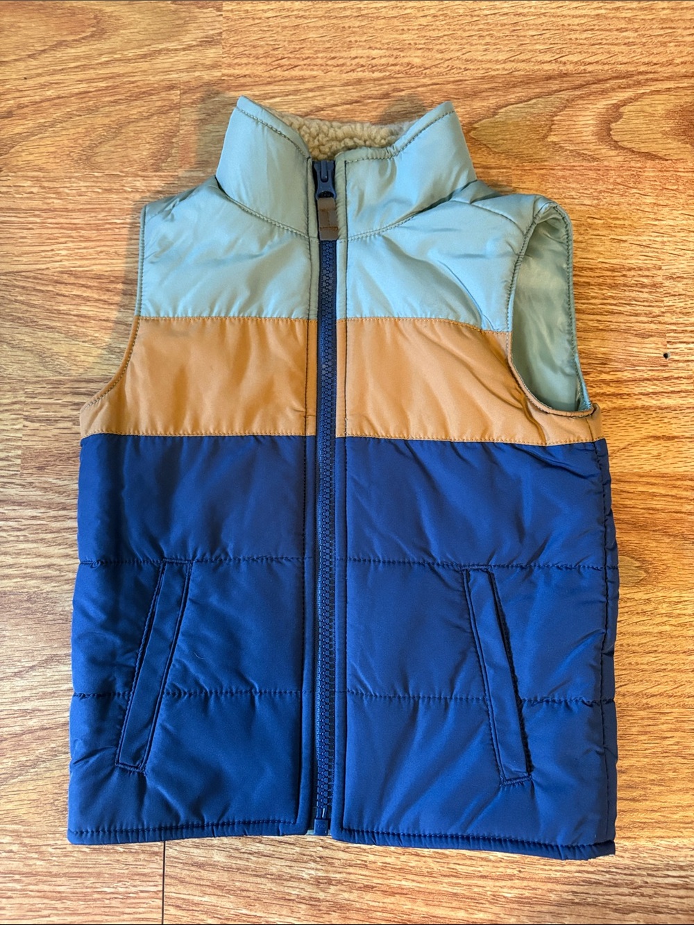 Carter's Light Green Tan and Navy Colorblock Puffer Vest